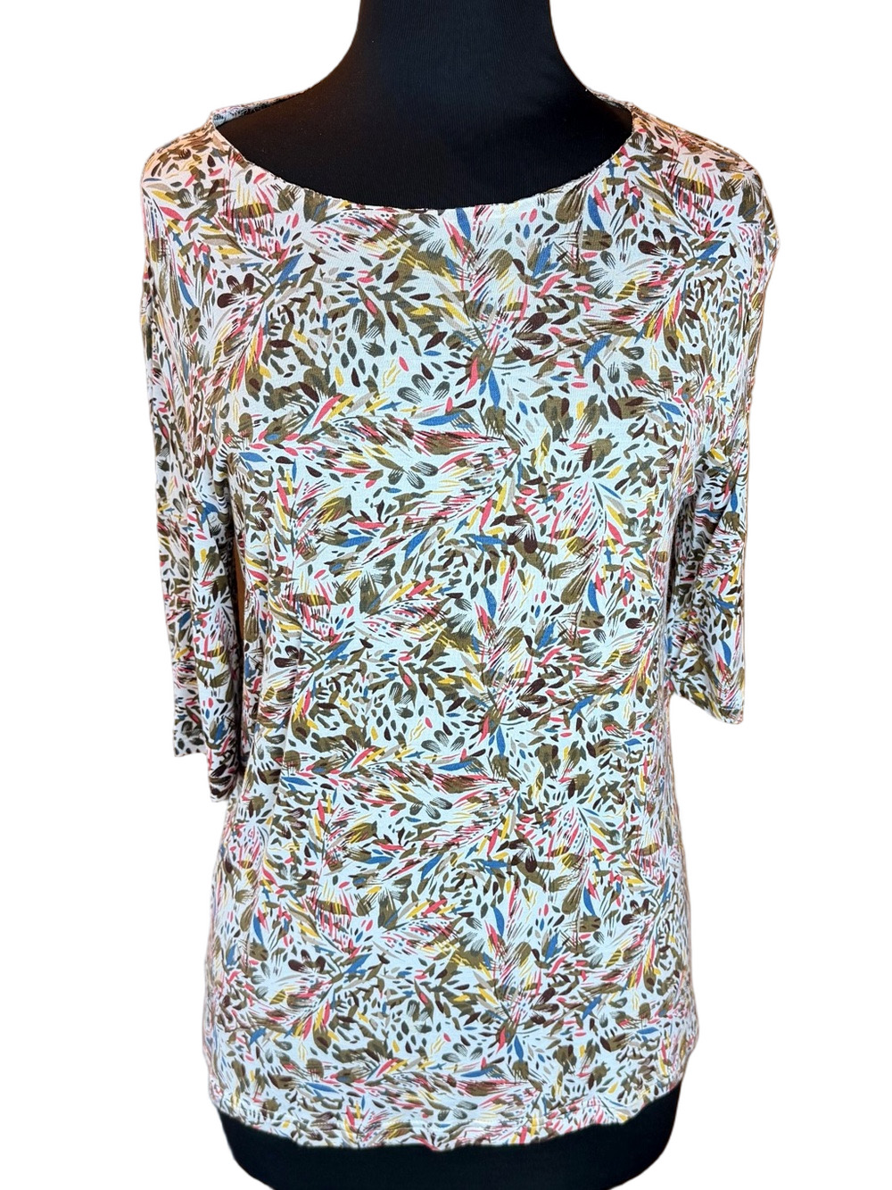 Scoop Neck Women's Tunic in Cream Multicolor Leaf Print size Medium - Picture 1 of 6